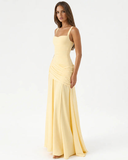 CITRINA™ | Vestido Largo con Escote Cuadrado Fruncido