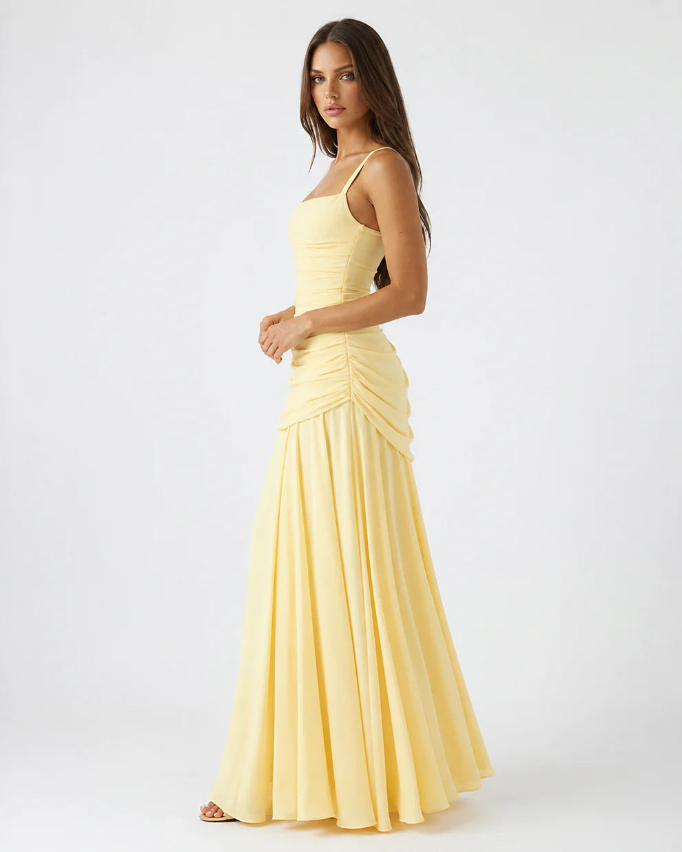CITRINA™ | Vestido Largo con Escote Cuadrado Fruncido