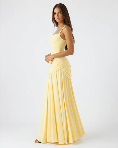 CITRINA™ | Vestido Largo con Escote Cuadrado Fruncido