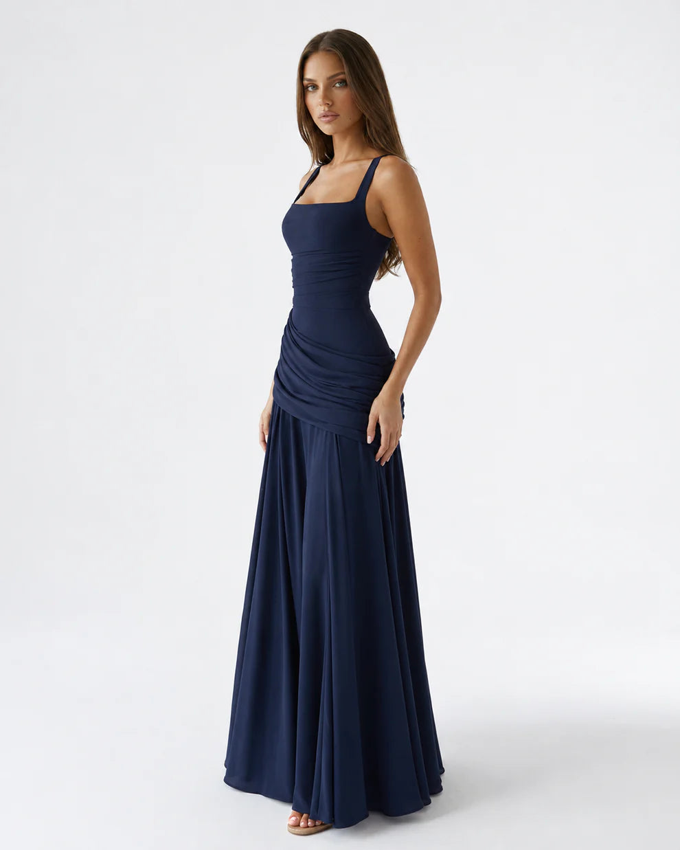 CITRINA™ | Vestido Largo con Escote Cuadrado Fruncido