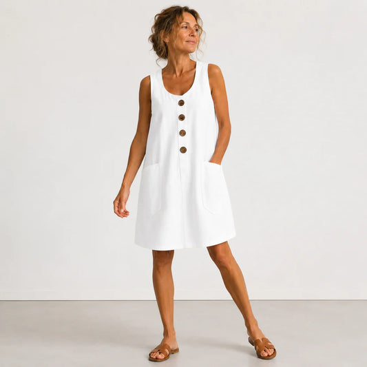 PROVENZA™ | Vestido de Lino con Botones y Bolsillos