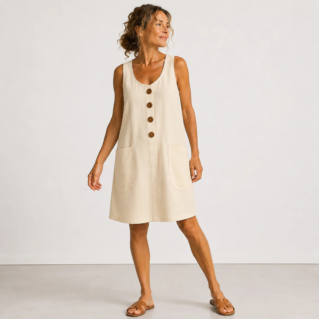 PROVENZA™ | Vestido de Lino con Botones y Bolsillos