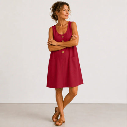PROVENZA™ | Vestido de Lino con Botones y Bolsillos