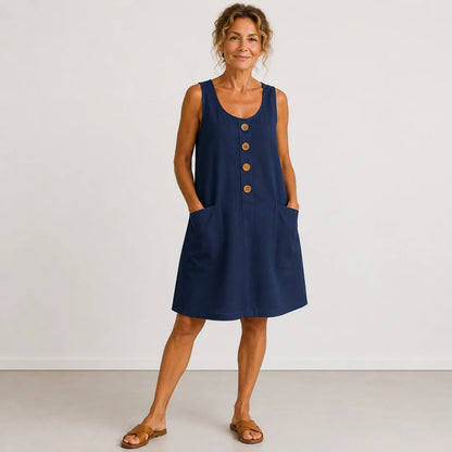 PROVENZA™ | Vestido de Lino con Botones y Bolsillos