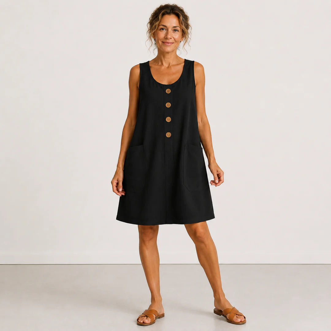 PROVENZA™ | Vestido de Lino con Botones y Bolsillos