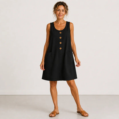 PROVENZA™ | Vestido de Lino con Botones y Bolsillos