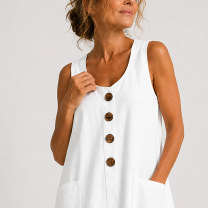 PROVENZA™ | Vestido de Lino con Botones y Bolsillos