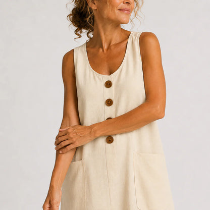 PROVENZA™ | Vestido de Lino con Botones y Bolsillos