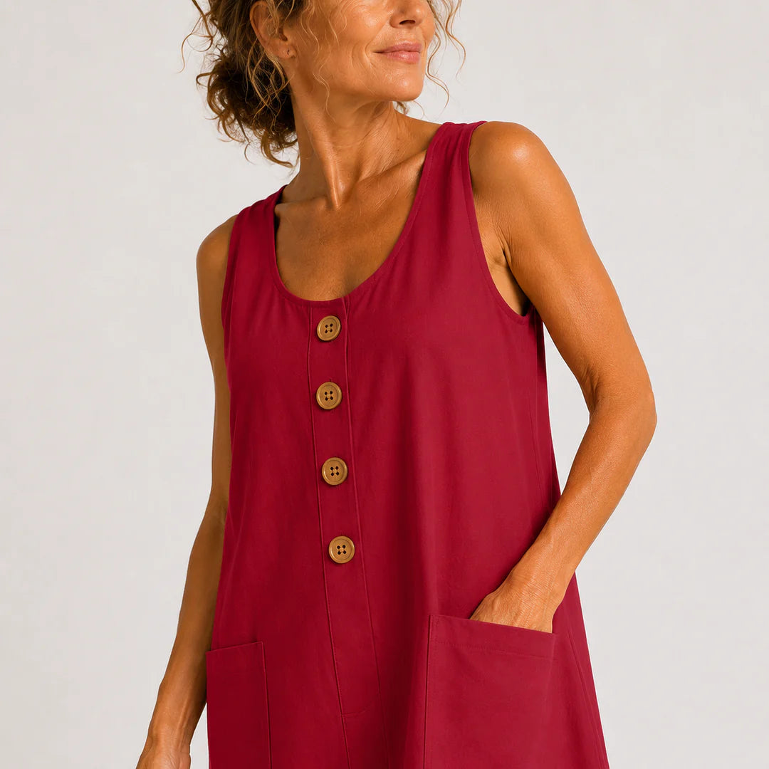 PROVENZA™ | Vestido de Lino con Botones y Bolsillos