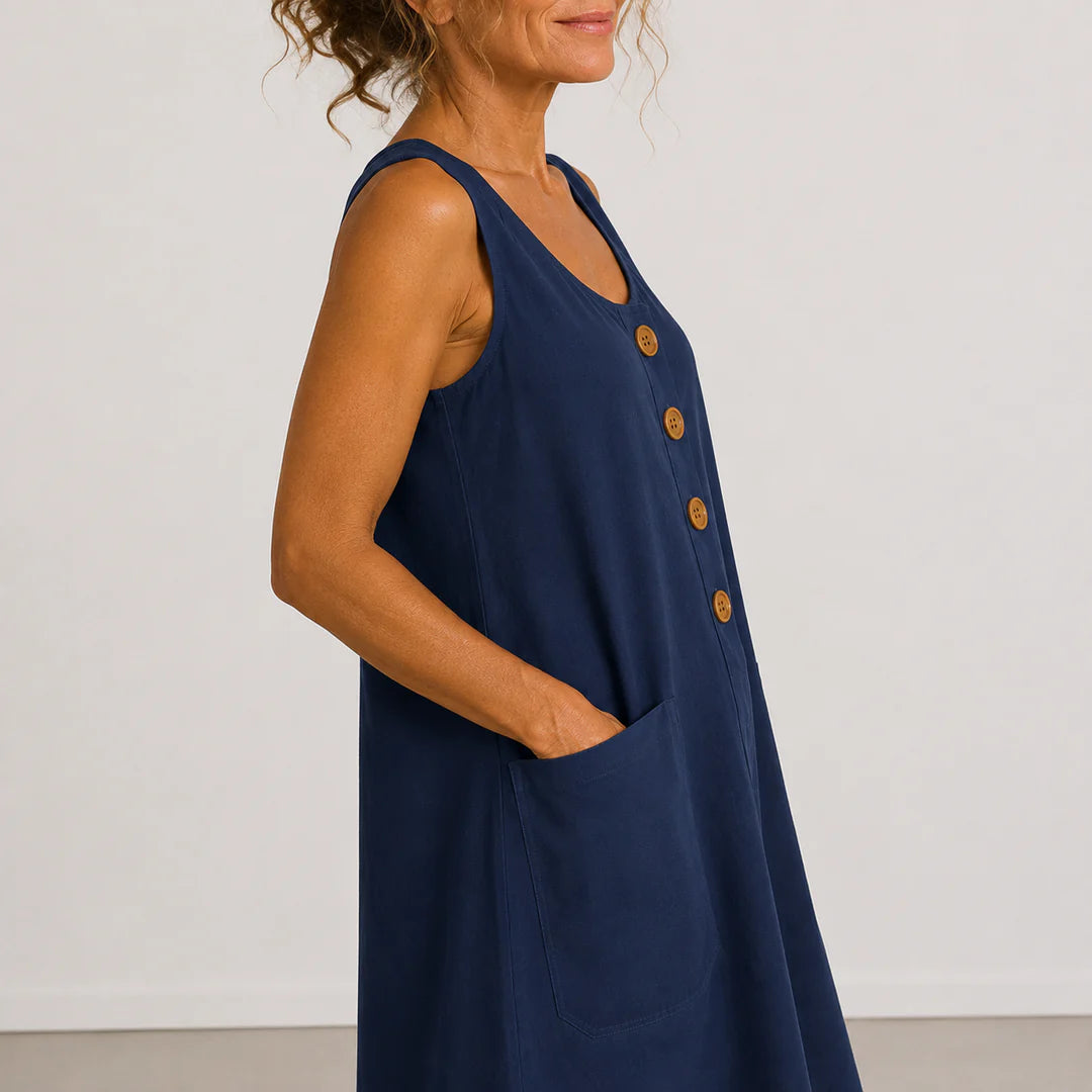 PROVENZA™ | Vestido de Lino con Botones y Bolsillos