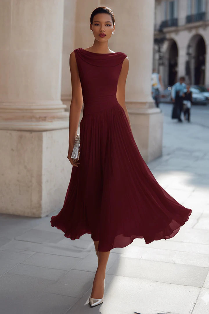 MARTA™ | Vestido Midi Drapeado de Ceremonia