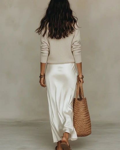 Robe midi satinée Brisa avec pull assorti