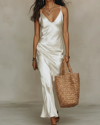 Robe midi satinée Brisa avec pull assorti