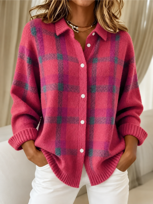 Vexana™ | Cardigan classique à col et à carreaux