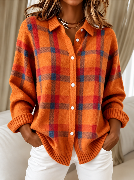 Nadia™ | Cardigan boutonné à carreaux