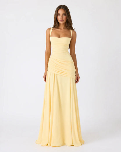 CITRINA™ | Vestido Largo con Escote Cuadrado Fruncido