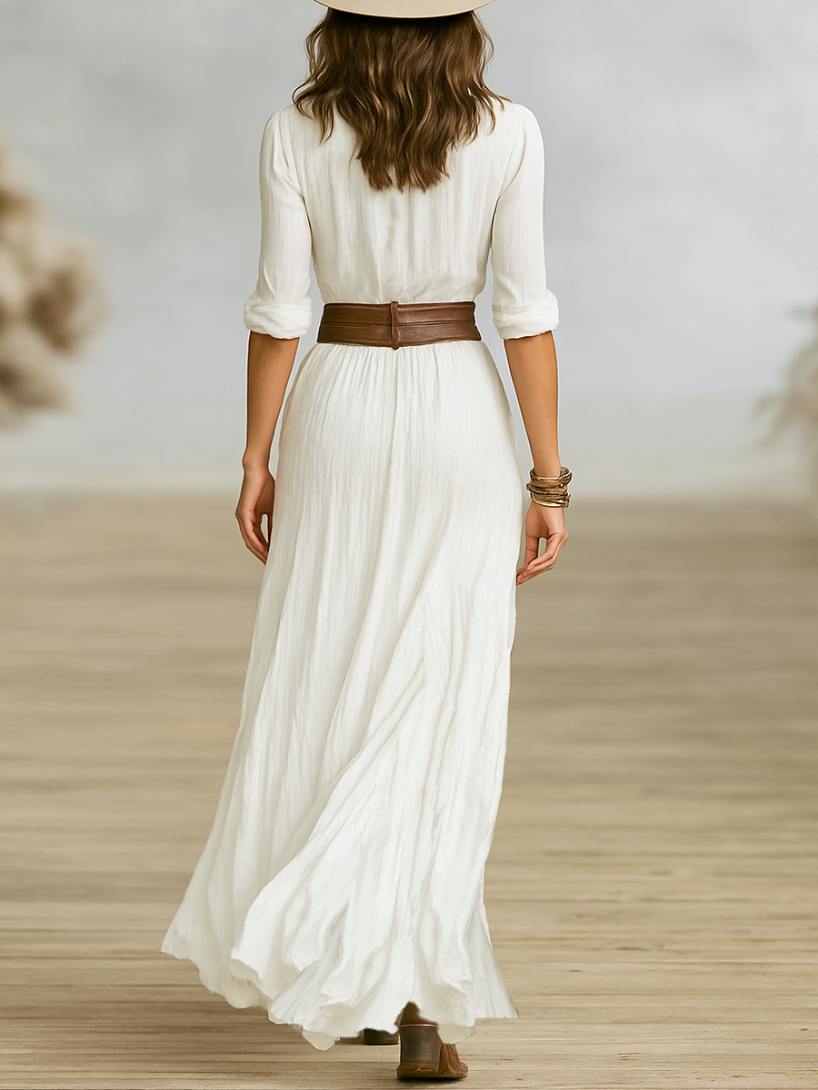 Aurore | Robe longue en lin à col revers