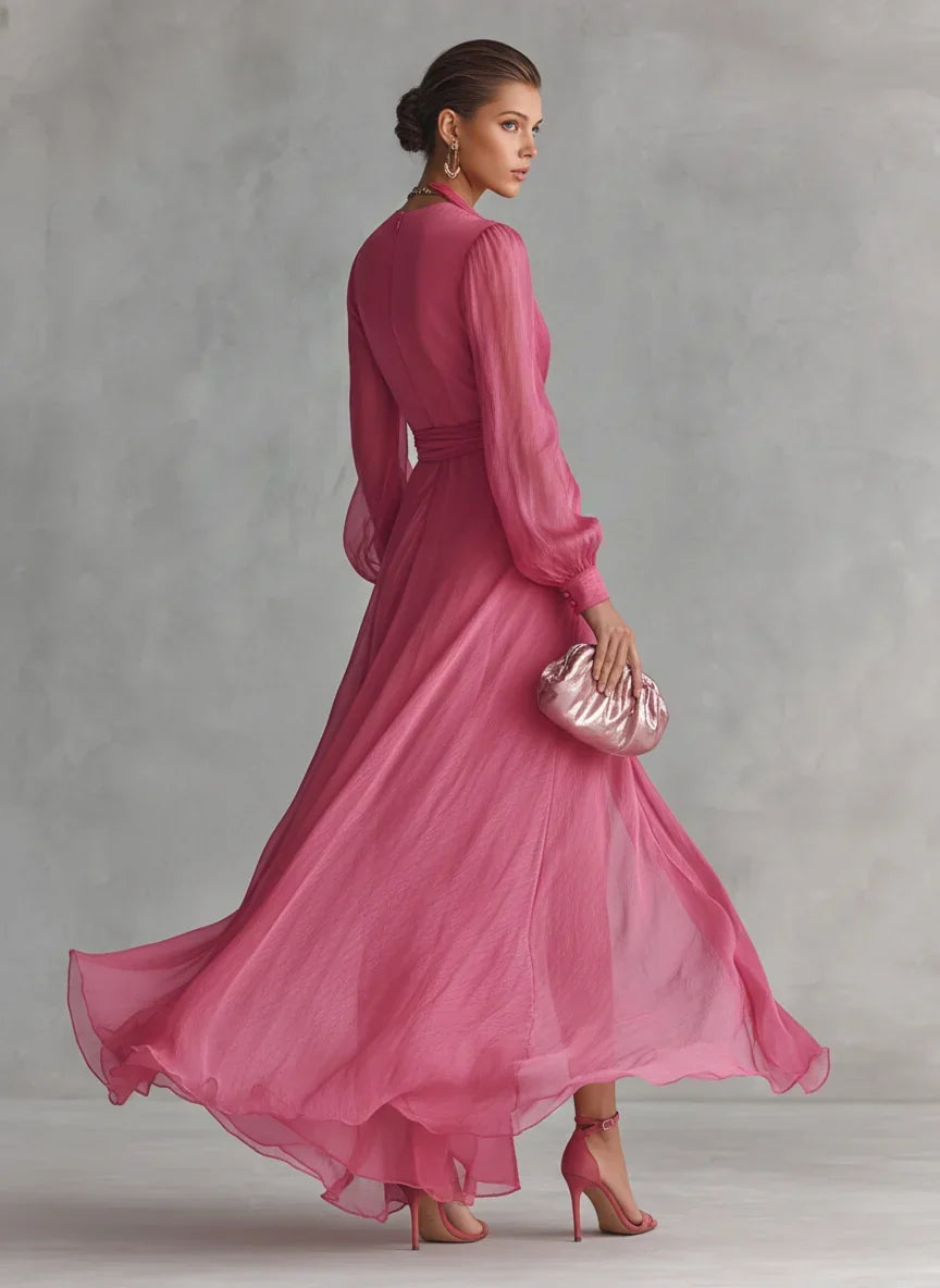 Robe longue Gloria en mousseline à col en V