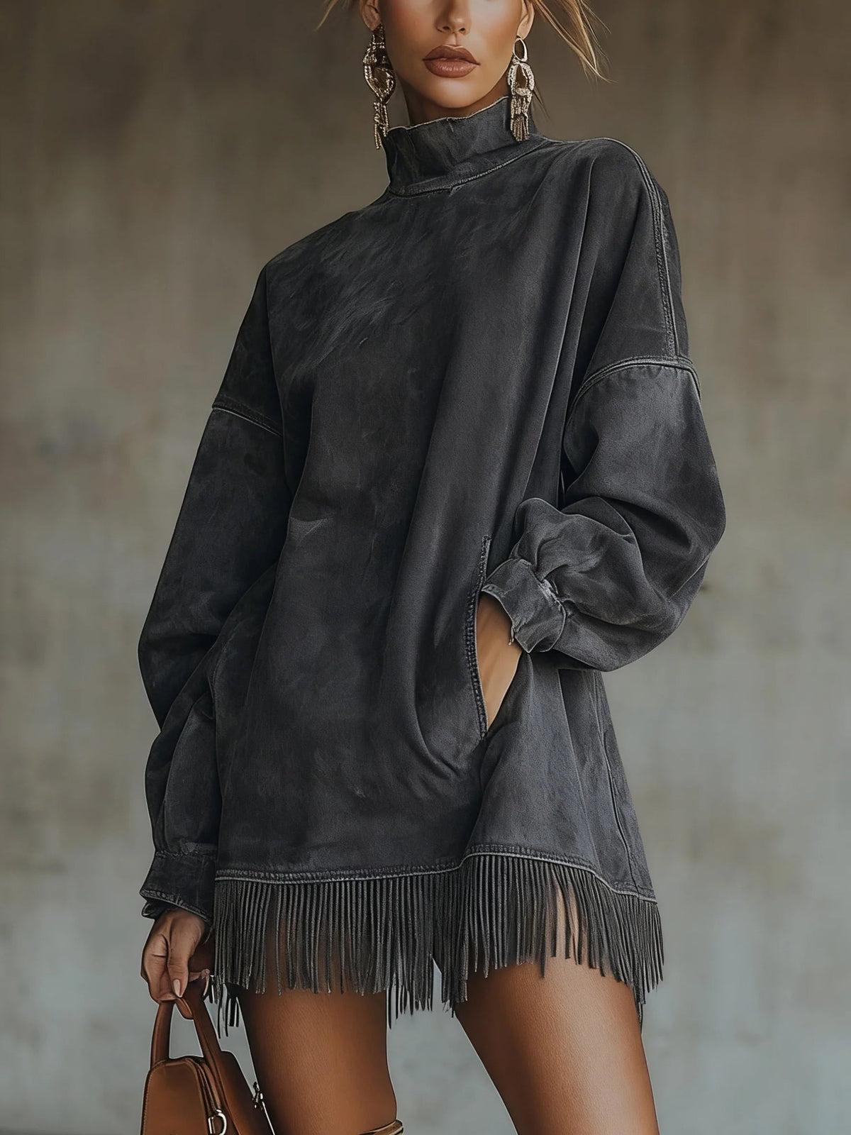 Gabrielle | robe à col montant et franges