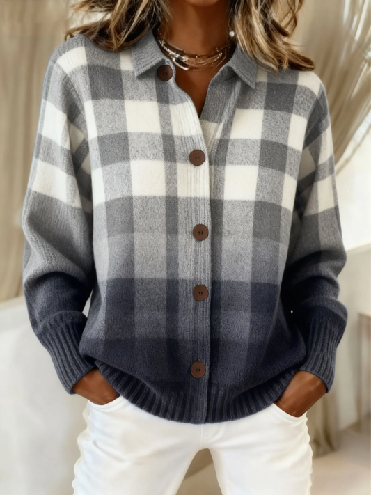 Marguerite™ | Cardigan boutonné à carreaux ombrés