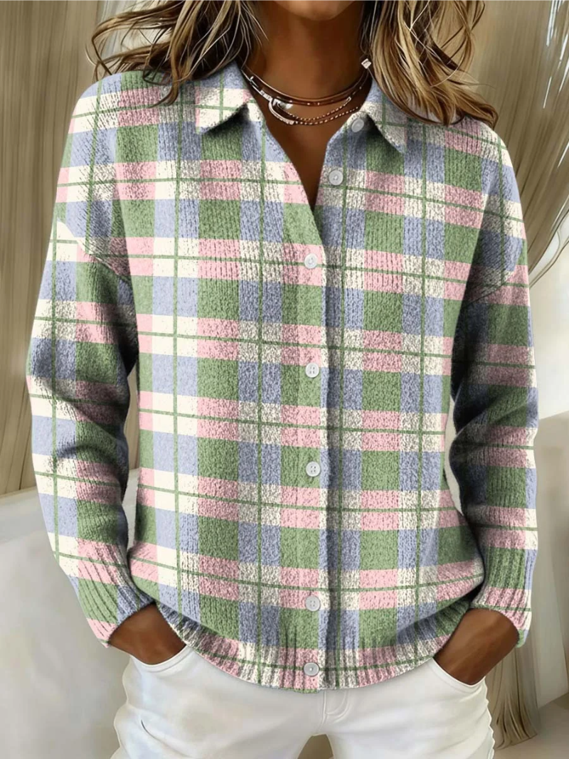 Tivanna™ | Cardigan boutonné à carreaux pastel