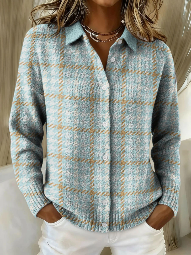 Kinsleigh™ | Cardigan boutonné à carreaux bleu ciel