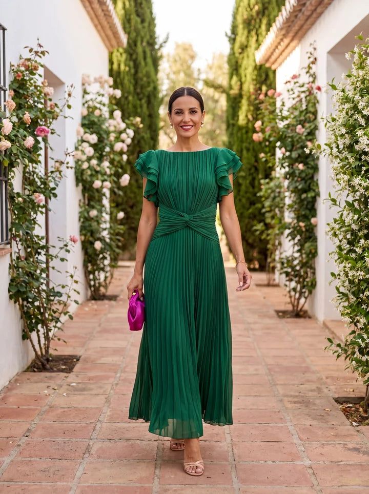 SERAPHINA™ | Vestido Largo Plisado con Cintura Anudada