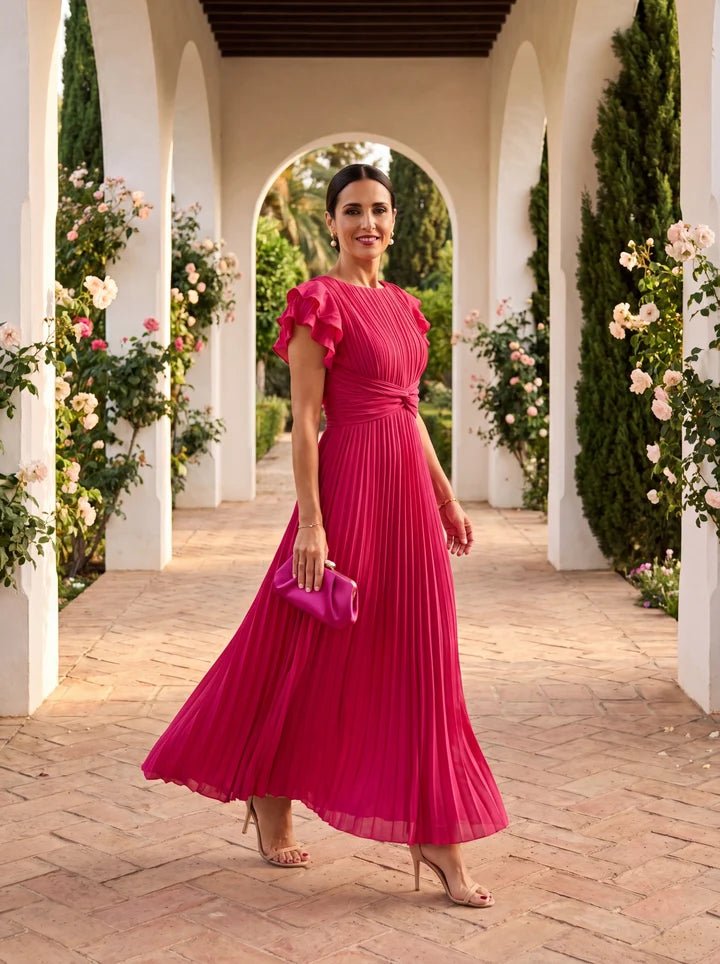 SERAPHINA™ | Vestido Largo Plisado con Cintura Anudada