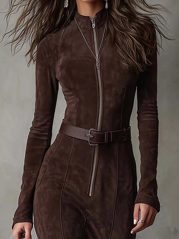 Marceline | Longue robe marron avec ceinture
