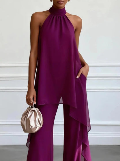 CHAROÍTA™ | Conjunto Top Halter Asimétrico y Pantalón Palazzo
