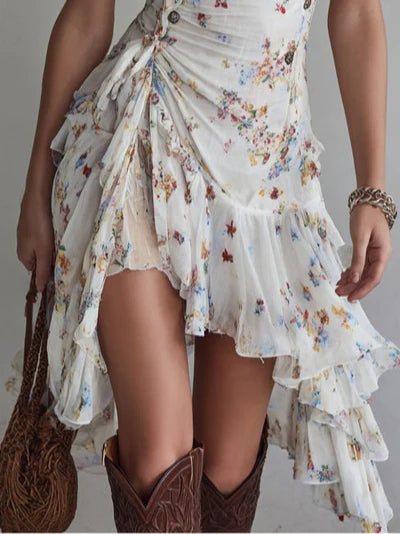 ROCÍO™ | Vestido Asimétrico de Volantes con Estampado Floral