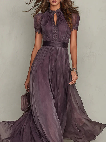 SUGILITA™ | Vestido Largo Efecto Degradado con Cuello de Encaje