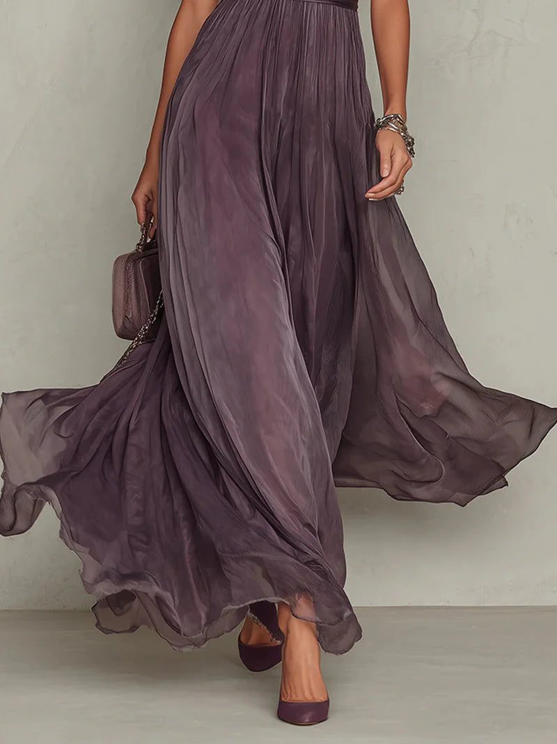 SUGILITA™ | Vestido Largo Efecto Degradado con Cuello de Encaje