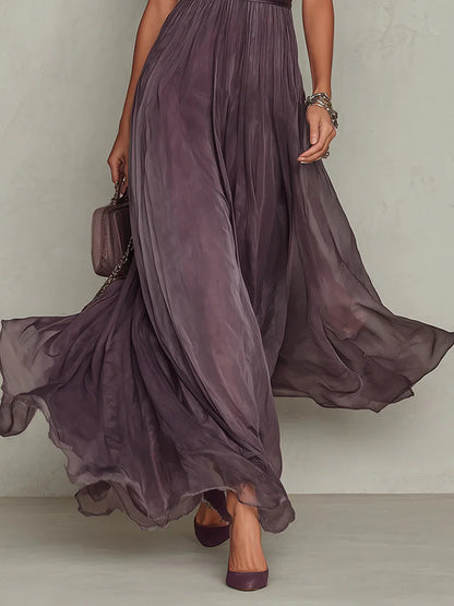 SUGILITA™ | Vestido Largo Efecto Degradado con Cuello de Encaje