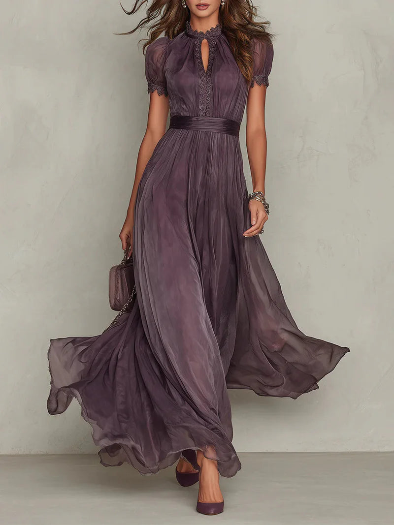 SUGILITA™ | Vestido Largo Efecto Degradado con Cuello de Encaje