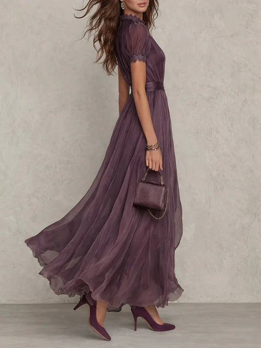 SUGILITA™ | Vestido Largo Efecto Degradado con Cuello de Encaje