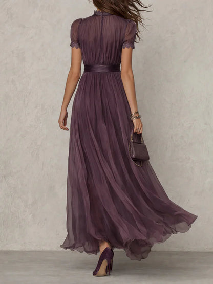 SUGILITA™ | Vestido Largo Efecto Degradado con Cuello de Encaje