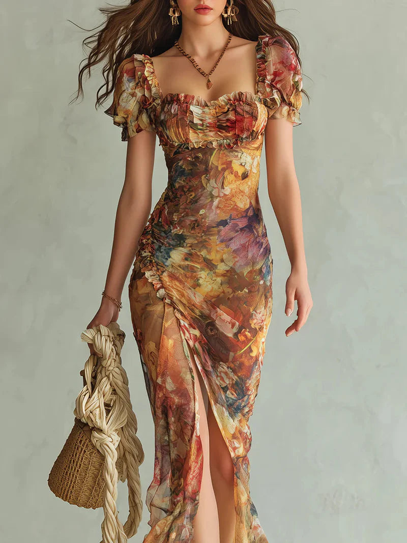 CORNALINA™ | Vestido Largo Estampado Corte Sirena con Escote Corazón