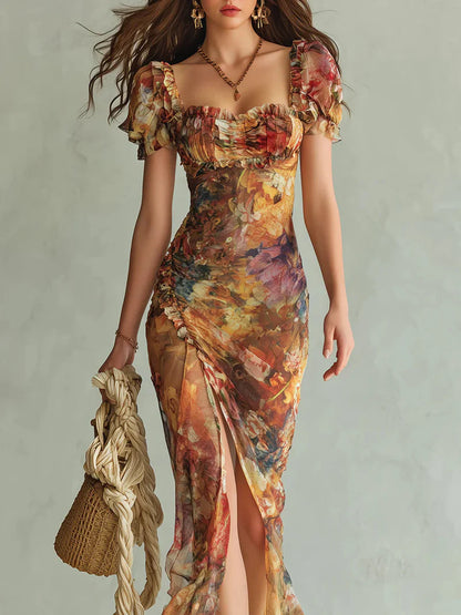 CORNALINA™ | Vestido Largo Estampado Corte Sirena con Escote Corazón