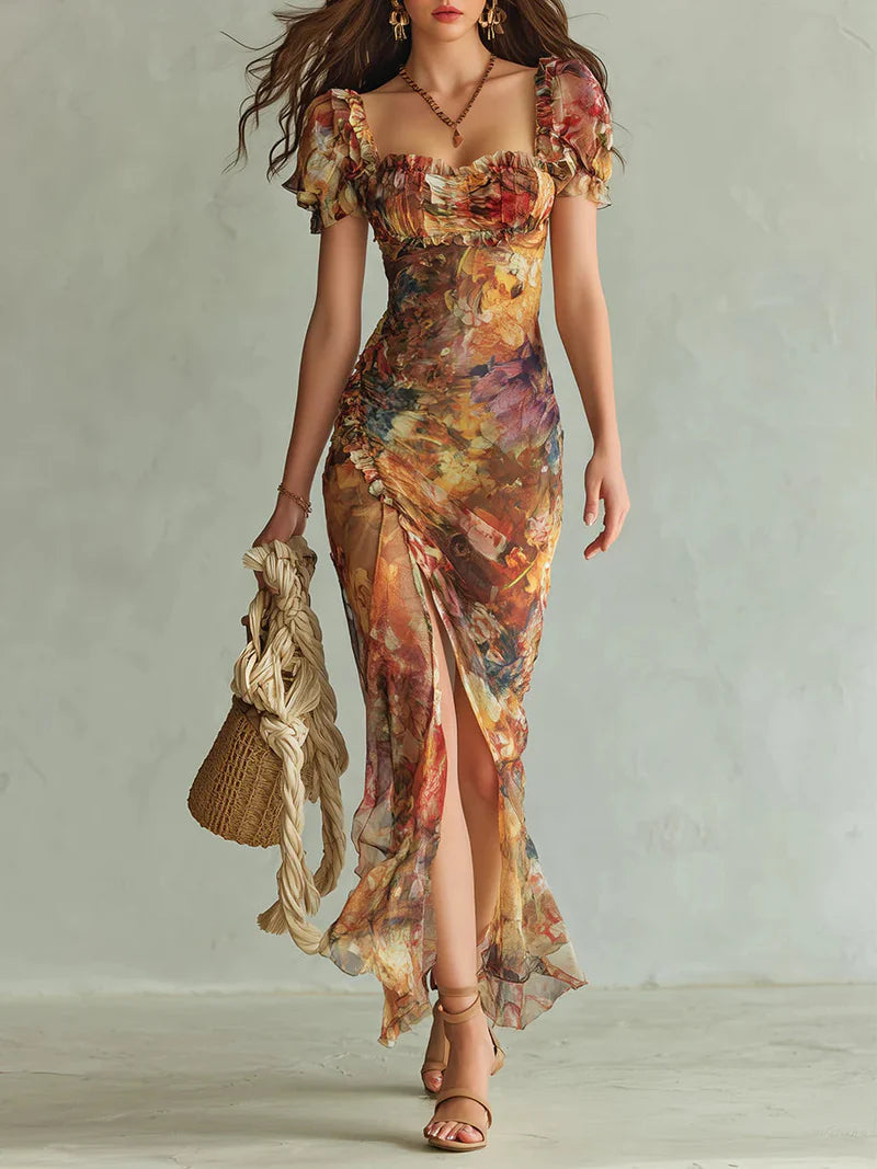 CORNALINA™ | Vestido Largo Estampado Corte Sirena con Escote Corazón
