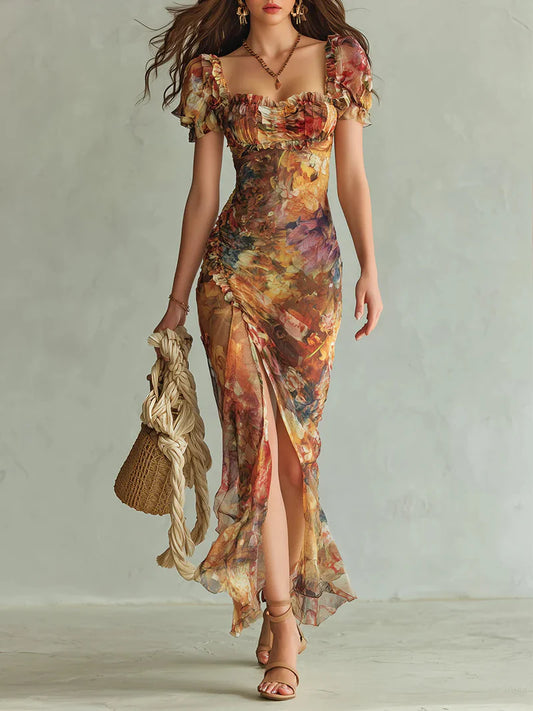 CORNALINA™ | Vestido Largo Estampado Corte Sirena con Escote Corazón
