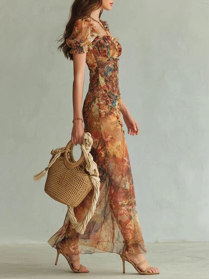 CORNALINA™ | Vestido Largo Estampado Corte Sirena con Escote Corazón