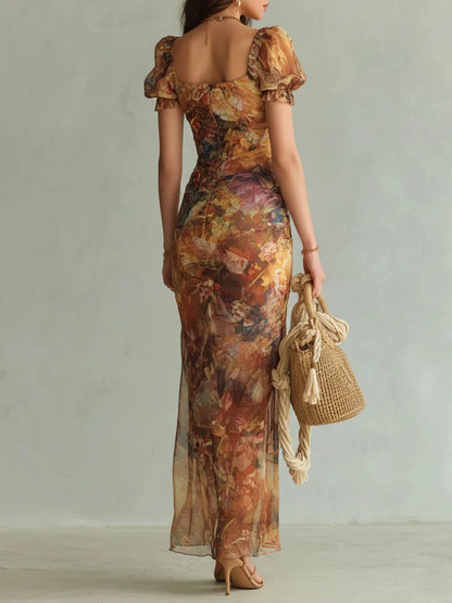 CORNALINA™ | Vestido Largo Estampado Corte Sirena con Escote Corazón