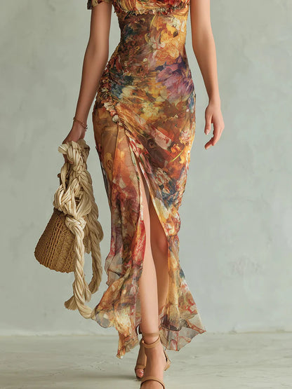 CORNALINA™ | Vestido Largo Estampado Corte Sirena con Escote Corazón