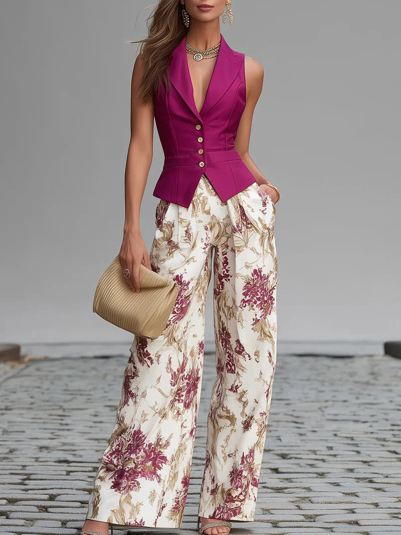 ESPINELA™ | Conjunto Chaleco Cruzado y Pantalón Ancho Estampado