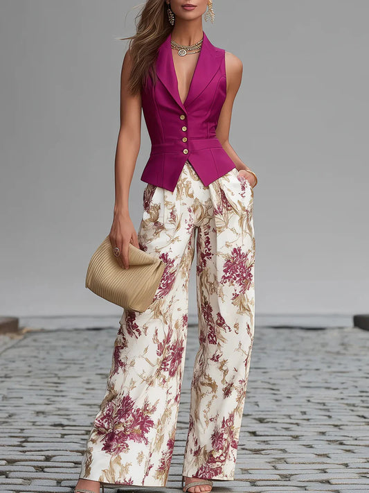 ESPINELA™ | Conjunto Chaleco Cruzado y Pantalón Ancho Estampado