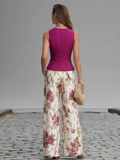 ESPINELA™ | Conjunto Chaleco Cruzado y Pantalón Ancho Estampado
