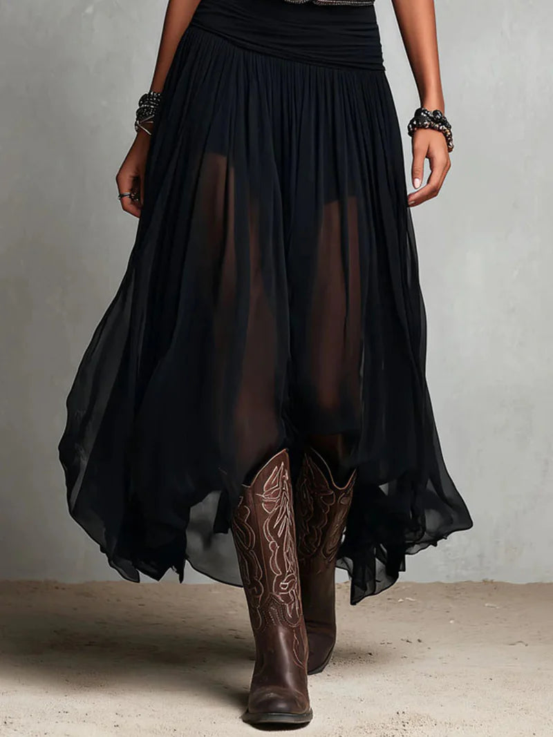OBSIDIANA™ | Conjunto Top Sin Mangas y Falda Larga Vaporosa
