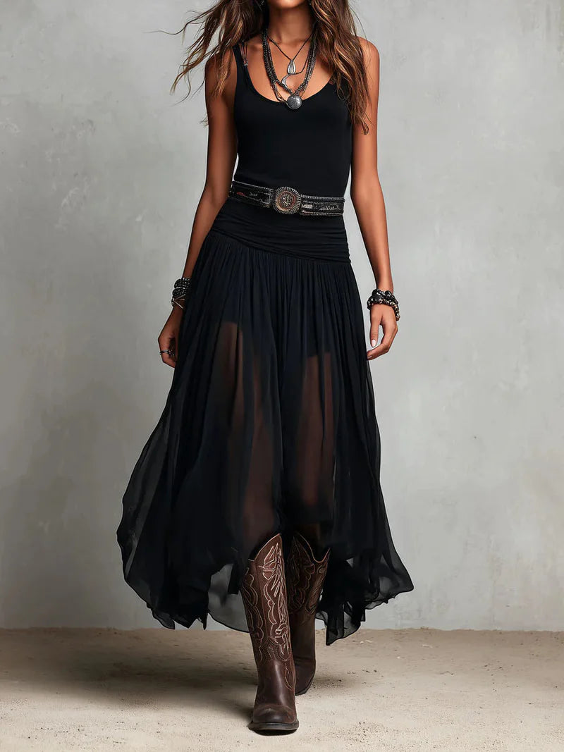 OBSIDIANA™ | Conjunto Top Sin Mangas y Falda Larga Vaporosa