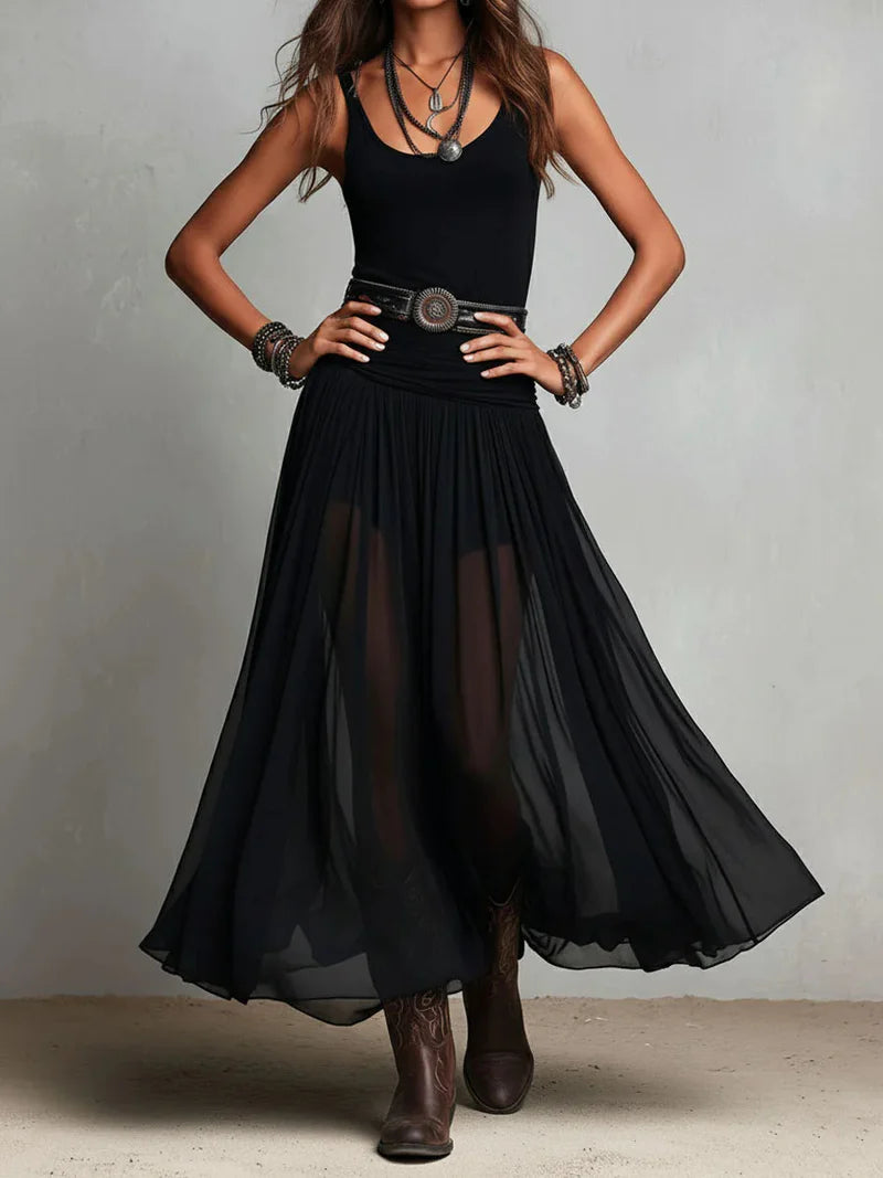 OBSIDIANA™ | Conjunto Top Sin Mangas y Falda Larga Vaporosa